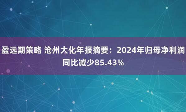 盈远期策略 沧州大化年报摘要：2024年归母净利润同比减少85.43%
